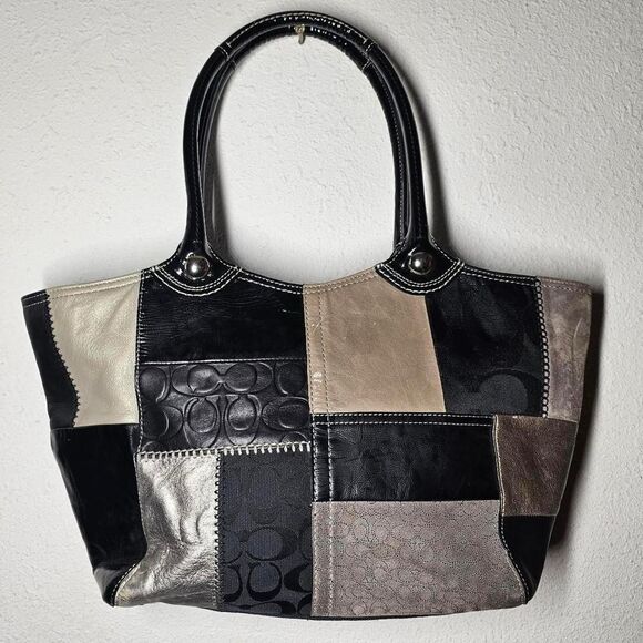 2009 vintage y2k coach grey tone patchwork tote bag